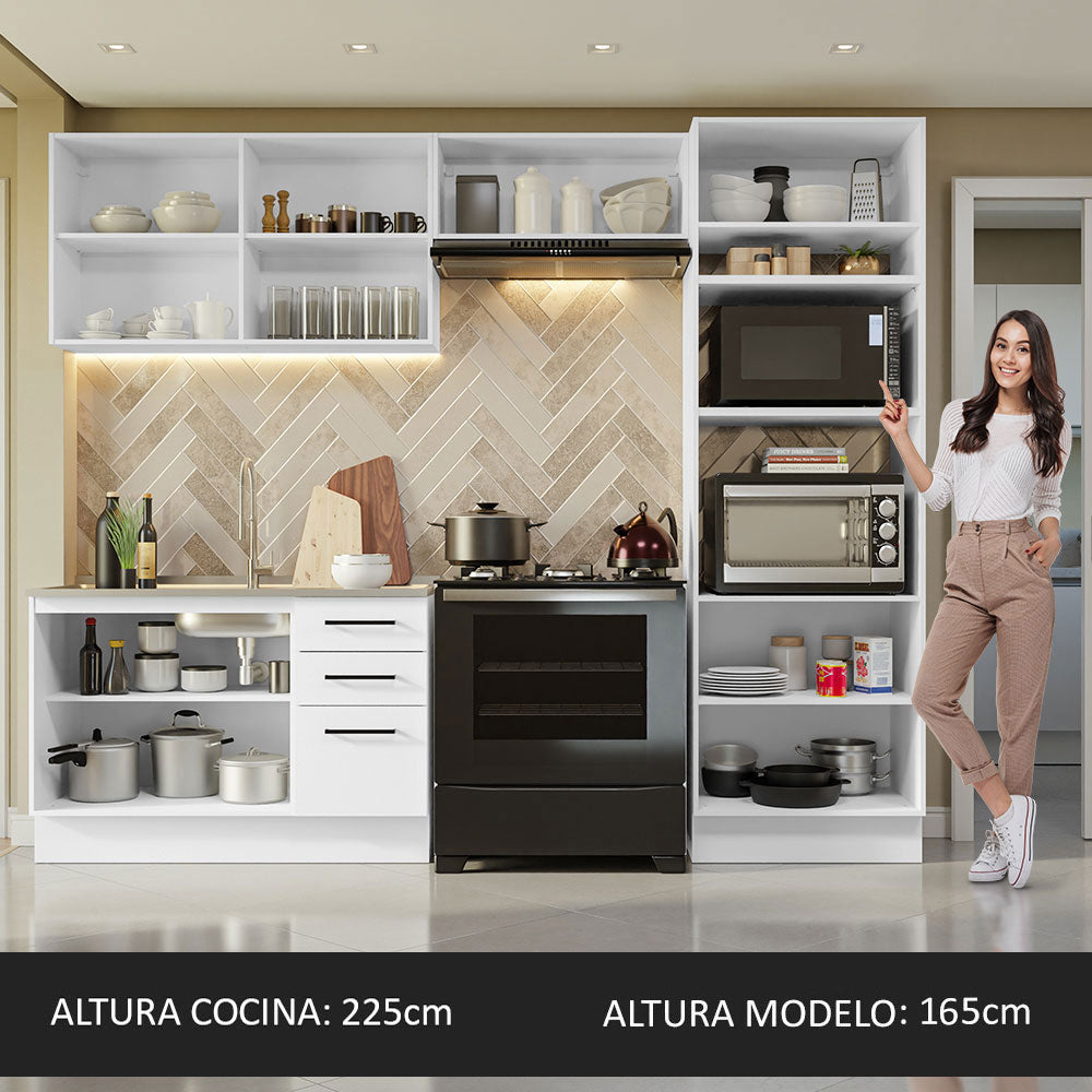 Combo completo de Cocina 270 cm 8 Puertas 3 Cajones Sin Mesada Blanco Agata Madesa 08