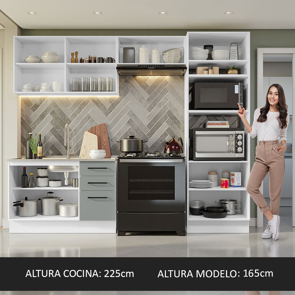 Combo completo de Cocina 270 cm 8 Puertas 3 Cajones Sin Mesada Blanco/Gris Agata Madesa 08