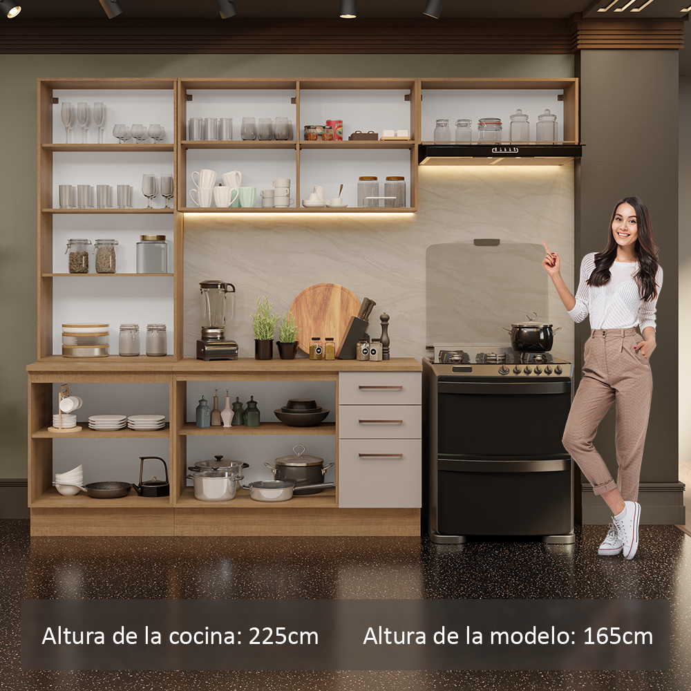 Combo completo de Cocina con Cristalero 270 cm Madesa Agata MN