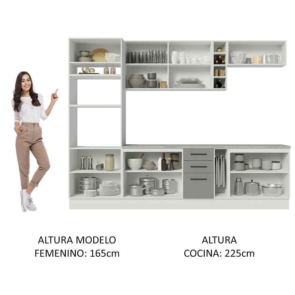 Combo completo de Cocina 290 cm 10 Puertas 3 Cajones Sin Mesada Blanco/Gris Agata Madesa