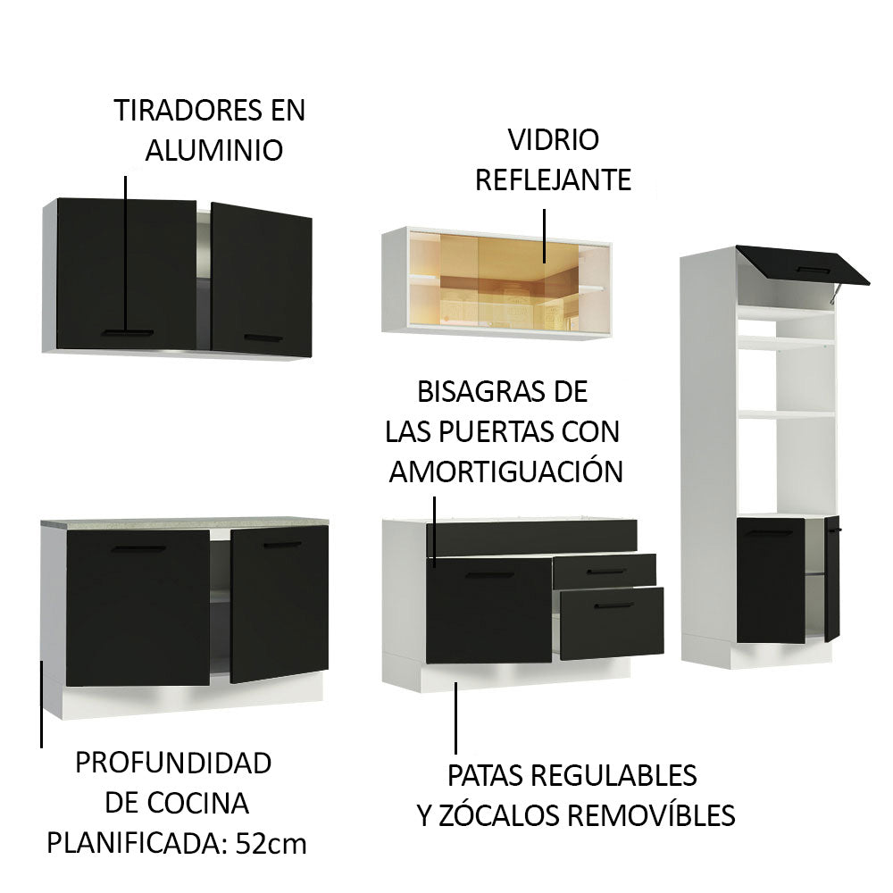 Combo completo de Cocina, 310cm, Blanco/Negro Agata 01
