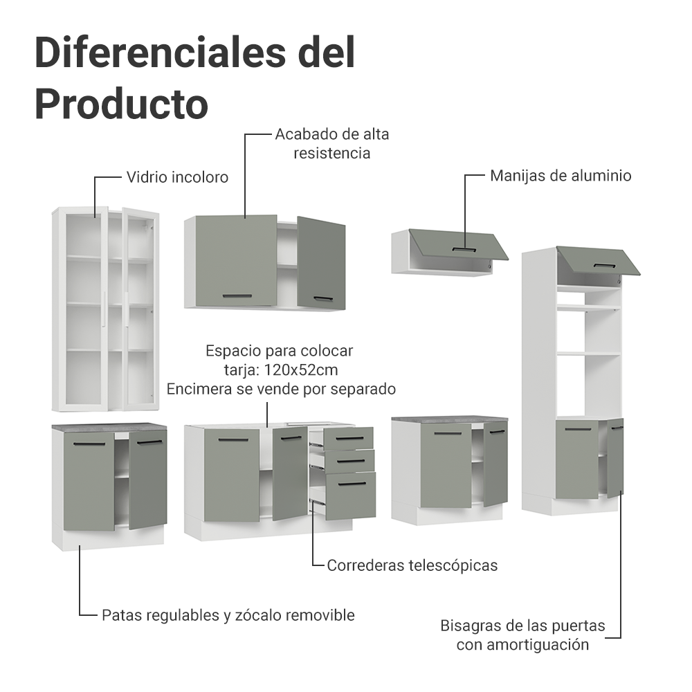 Combo completo de Cocina con Cristalero 340 cm Madesa Agata BG 01