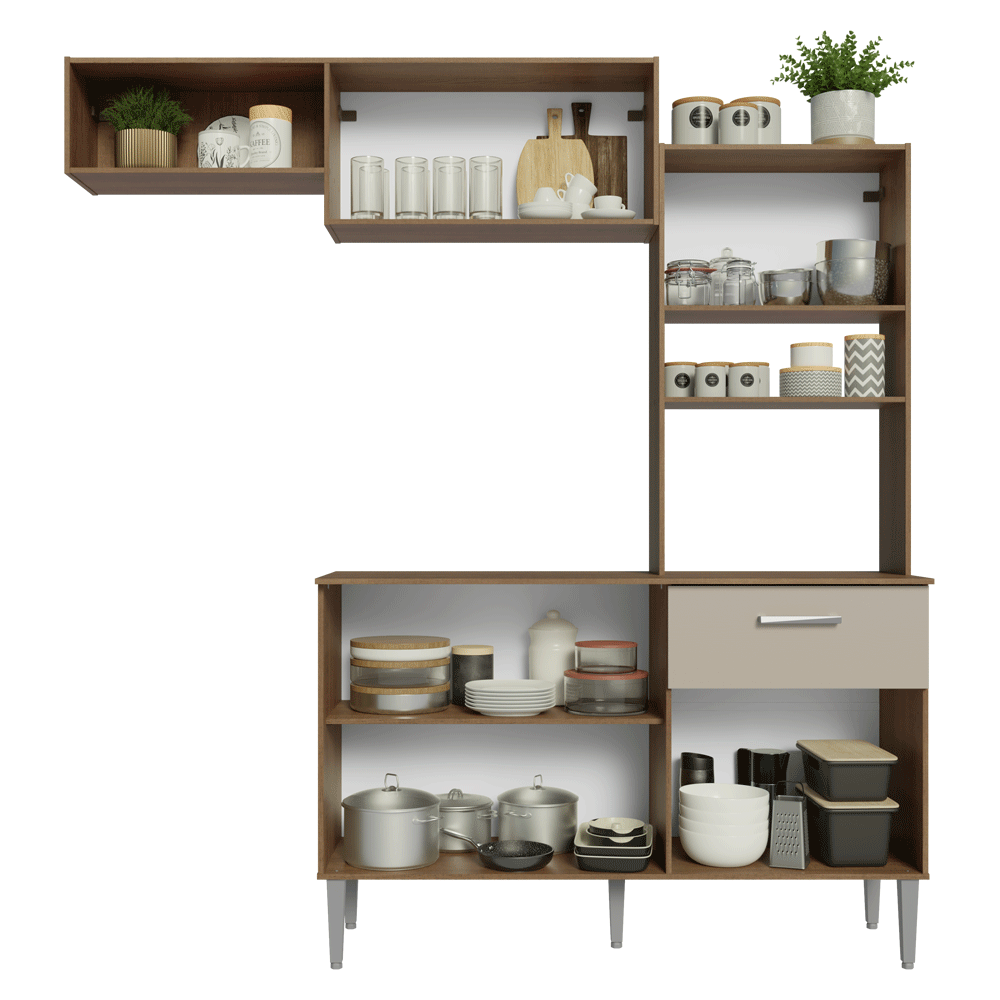 Cocina Compacta 196 cm Aura Marrón/Crema 01