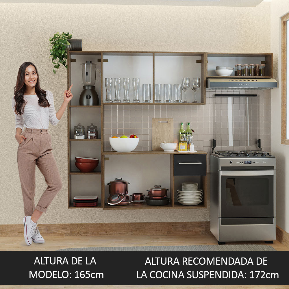 Cocina Compacta 180 cm 5 Puertas 1 Cajón Marrón/Negro Easy Madesa