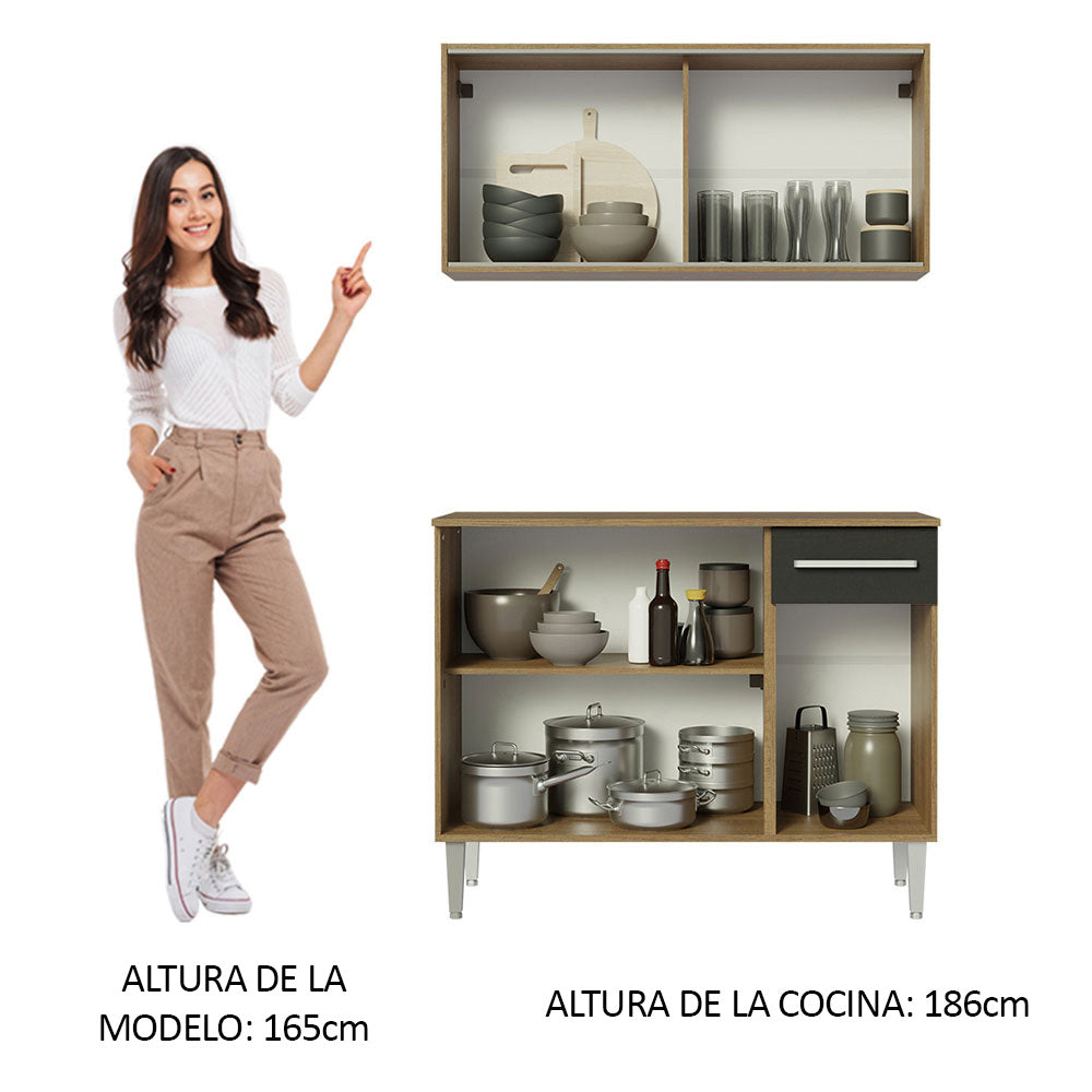 Combo de Cocina Emilly 105cm Con Alacena Marrón/Negro Madesa 01
