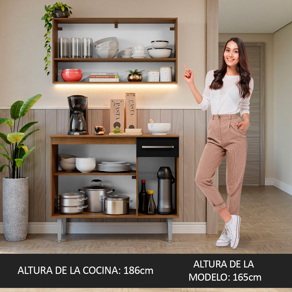 Cocina Compacta 105 cm 5 Puertas 1 Cajón Marrón/Negro Emilly Madesa