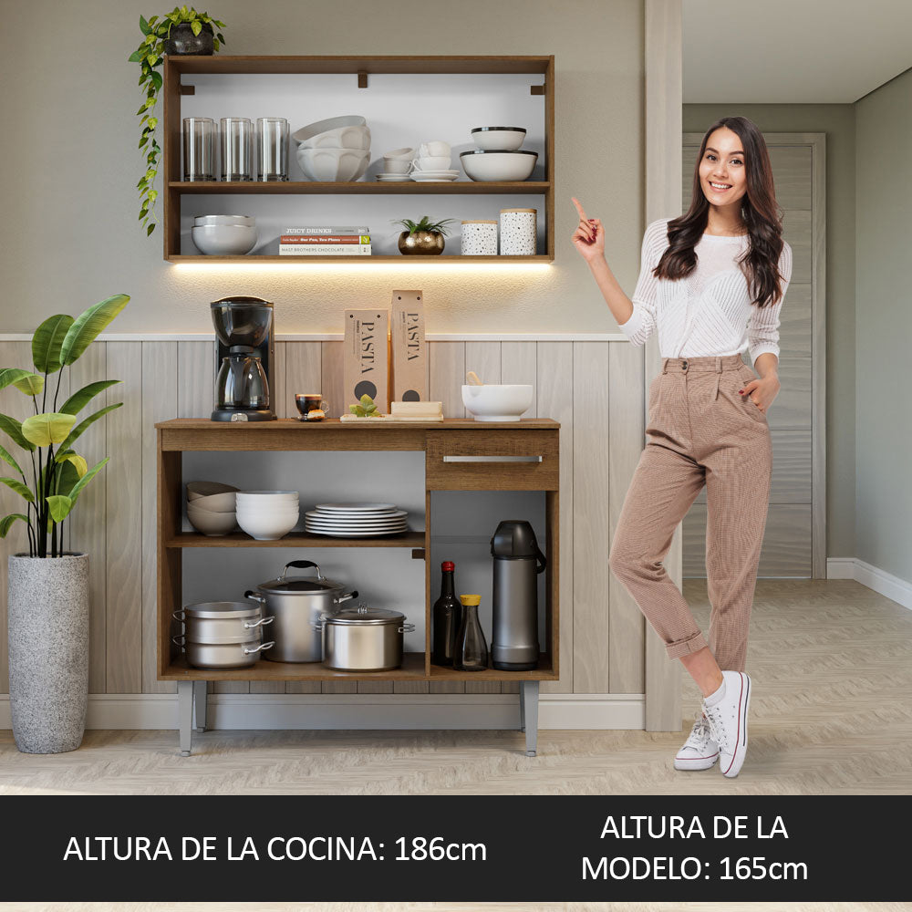 Combo de Cocina Compacta 105cm Marrón/Gris Emilly Madesa 03