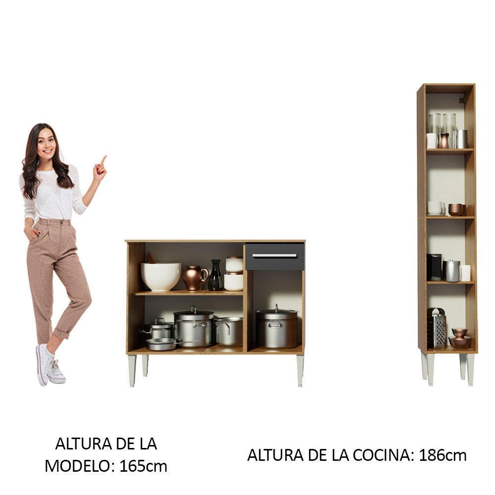 Combo de Cocina 137cm Marrón/Negro Emilly Silver Madesa 01