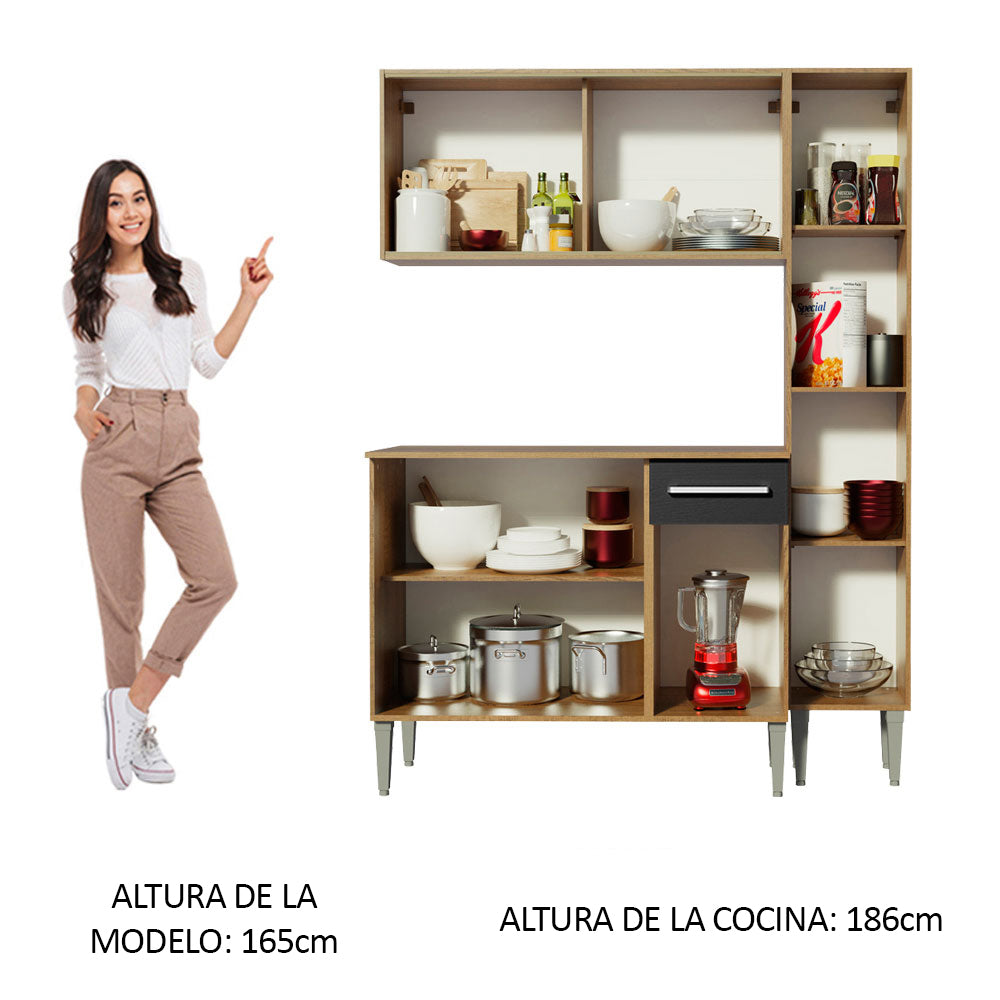 Combo de Cocina 137cm Marrón/Negro Emilly Force Madesa 02