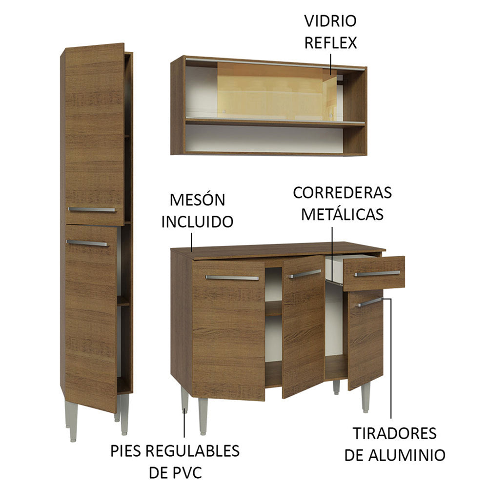 Cocina Compacta 137 cm 7 Puertas 1 Cajón Marrón Emilly Madesa