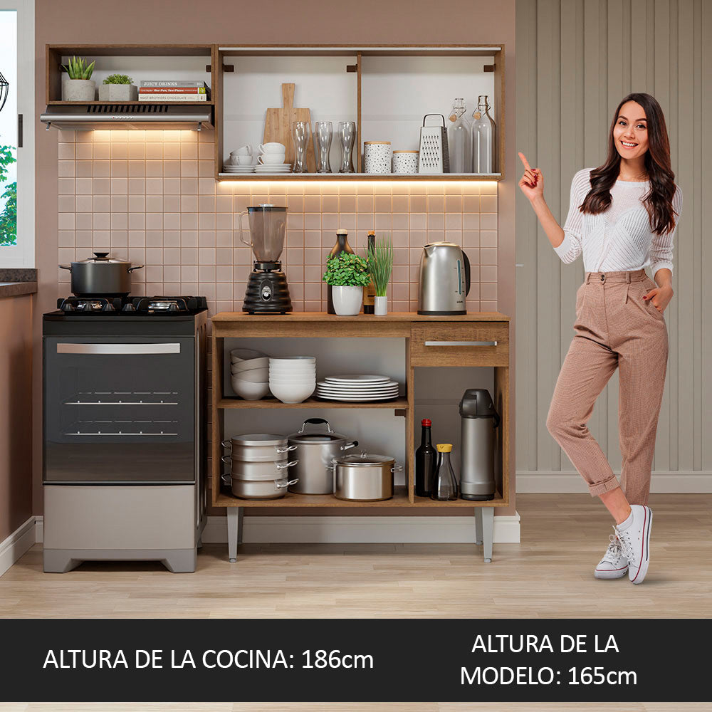 Cocina Compacta 165 cm 5 Puertas 1 Cajón Marrón Emilly Madesa