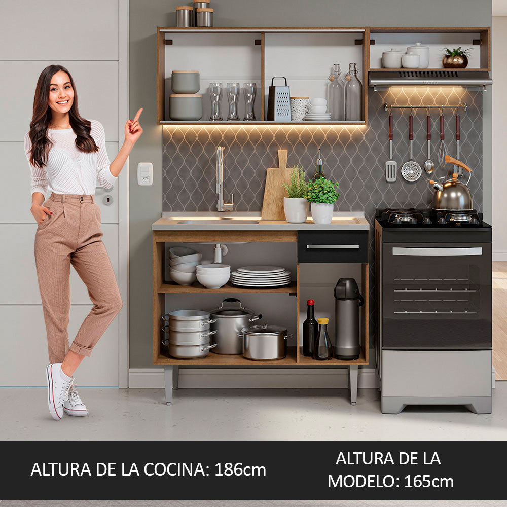 Combo de Cocina 165 cm con Bacha Emilly Marrón/Negro 06