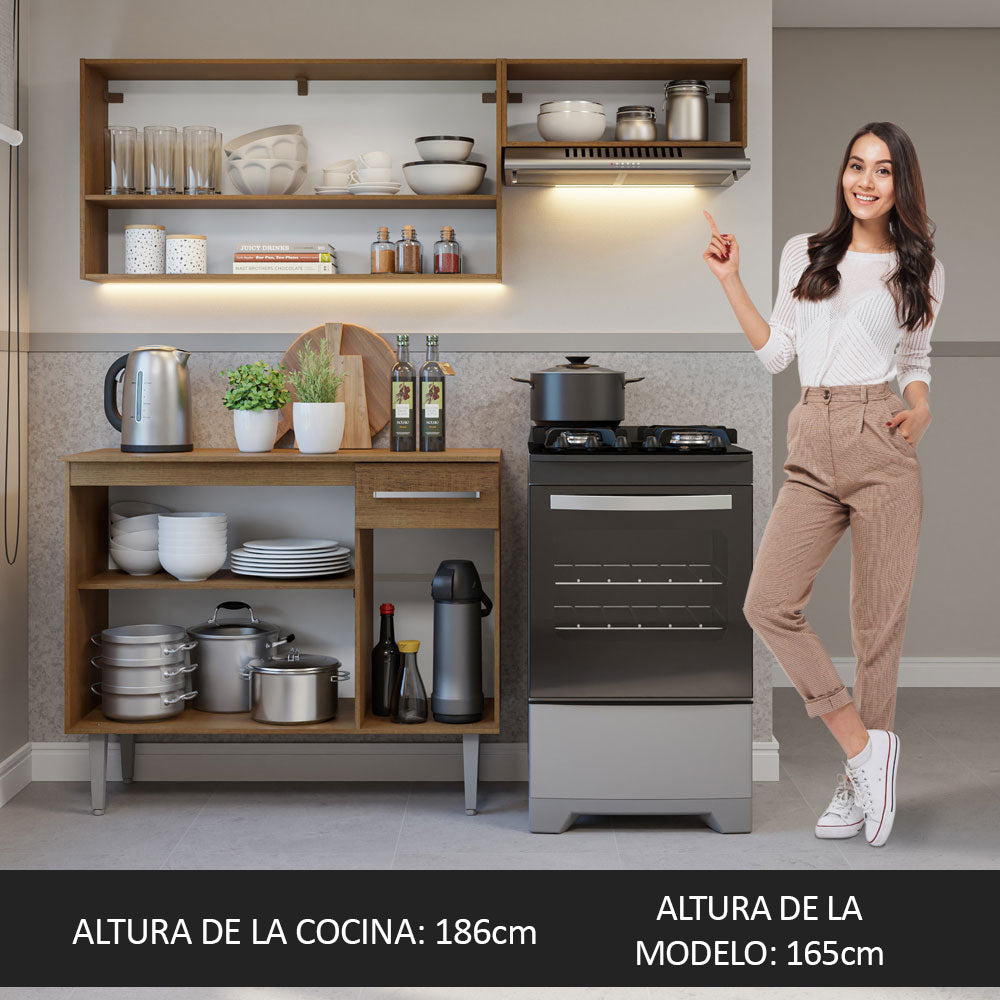 Cocina Compacta 165 cm 5 Puertas 1 Cajón Marrón Emilly Madesa