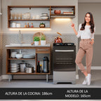 Cocina Compacta 165 cm 5 Puertas 1 Cajón con Bacha de Acero Inoxidable Marrón Emilly Madesa
