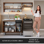 Cocina Compacta 165 cm 5 Puertas 1 Cajón con Bacha de Acero Inoxidable Marrón/Negro Emilly Madesa