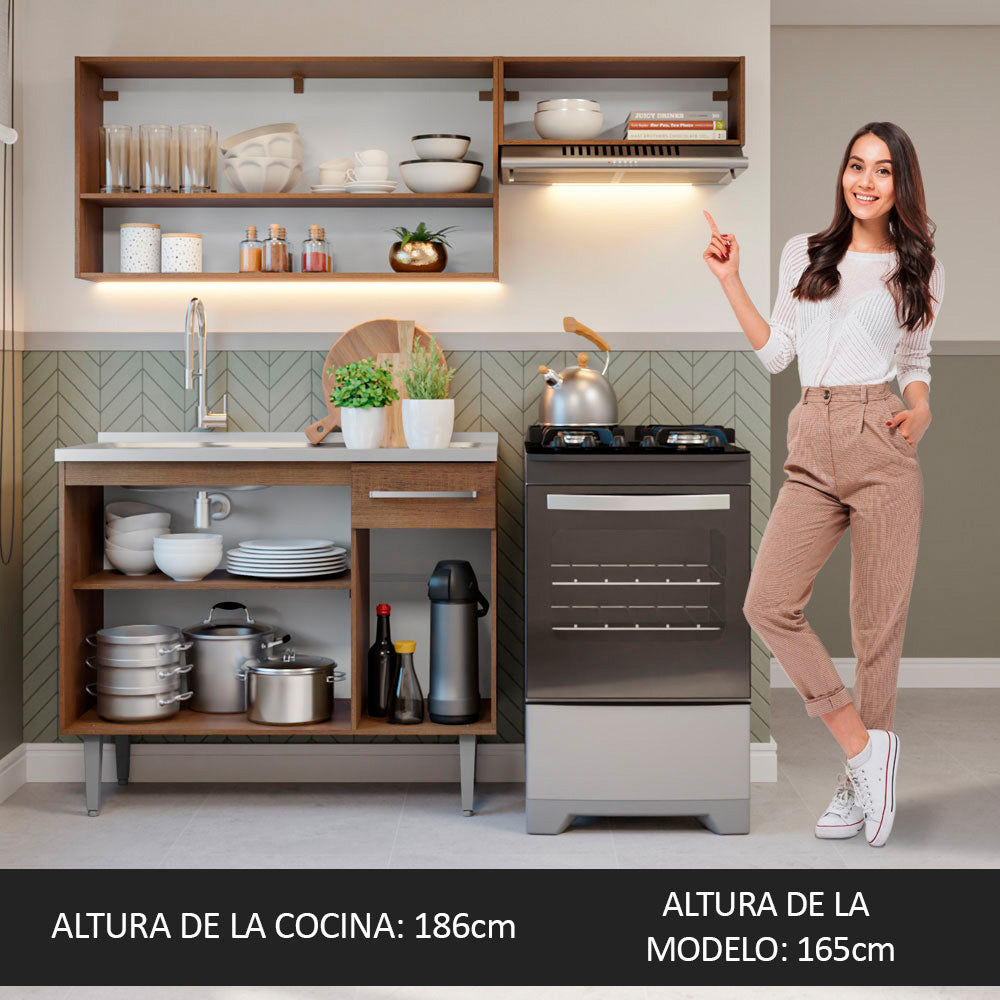 Cocina Compacta con Bacha 165 cm Emilly Marrón/Gris 09