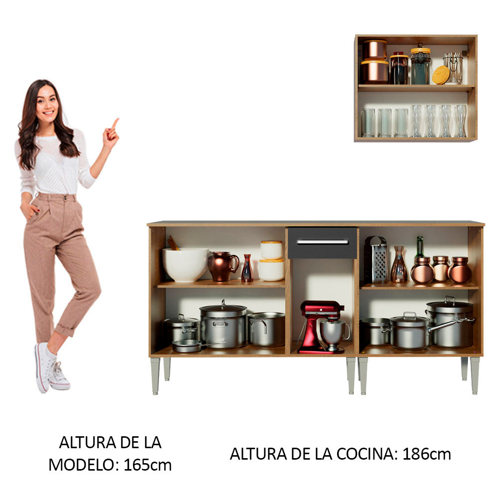Combo de Cocina 169cm Marrón/Negro Emilly Free Madesa 01