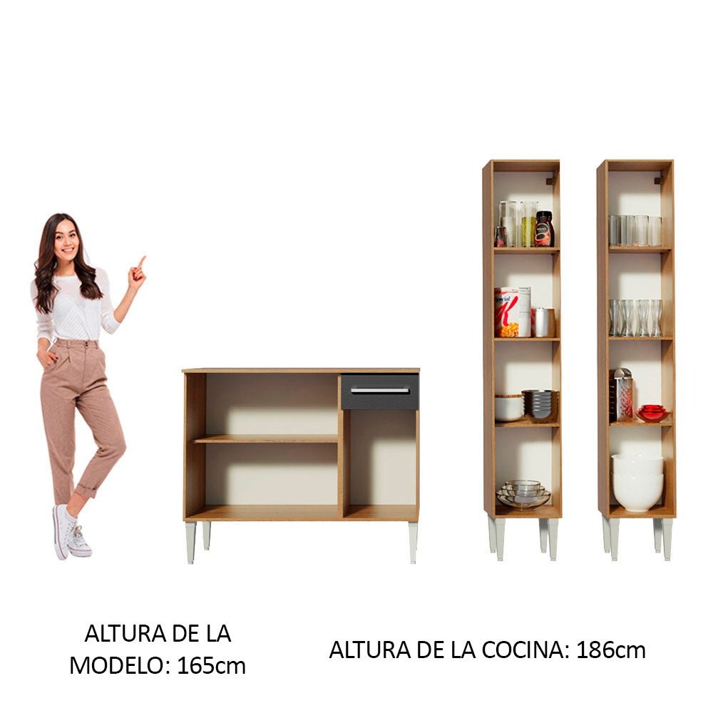 Cocina Compacta 169 cm 7 Puertas 1 Cajón Marrón/Negro Emilly Madesa 02