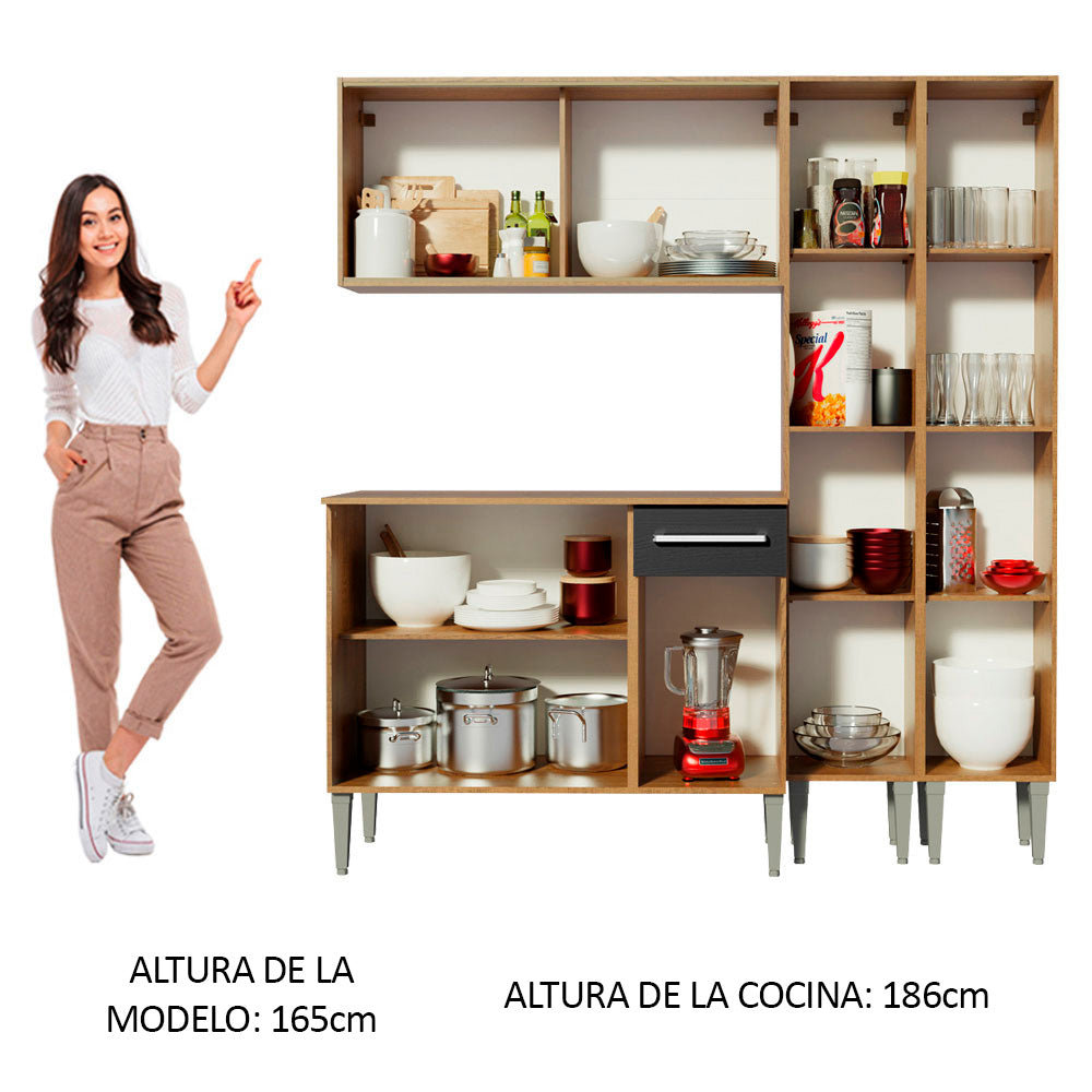 Combo de Cocina 169cm Marrón/Negro Emilly Fly Madesa 05