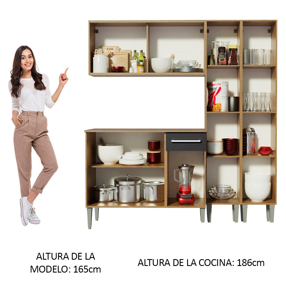 Combo de Cocina 169cm Marrón/Negro Emilly Voice Madesa 06