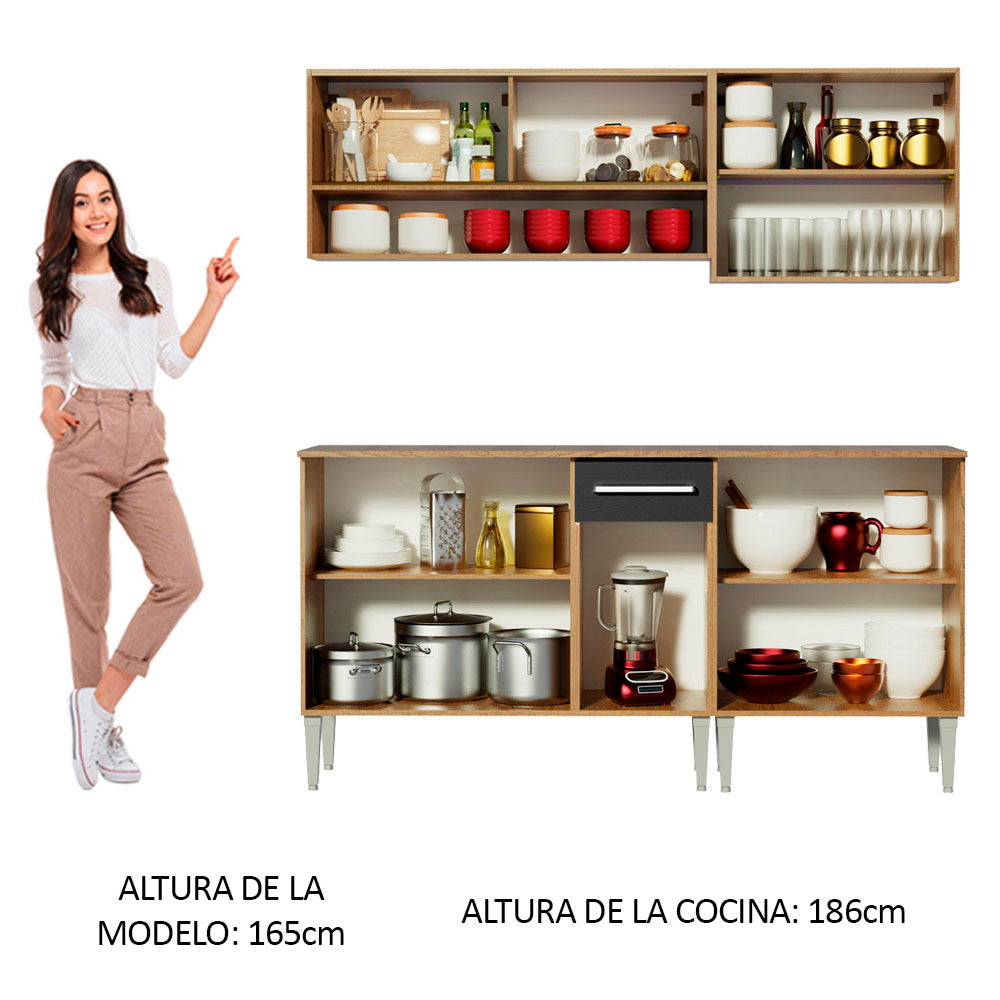 Combo de Cocina 169cm Marrón/Negro Emilly Dance Madesa 07