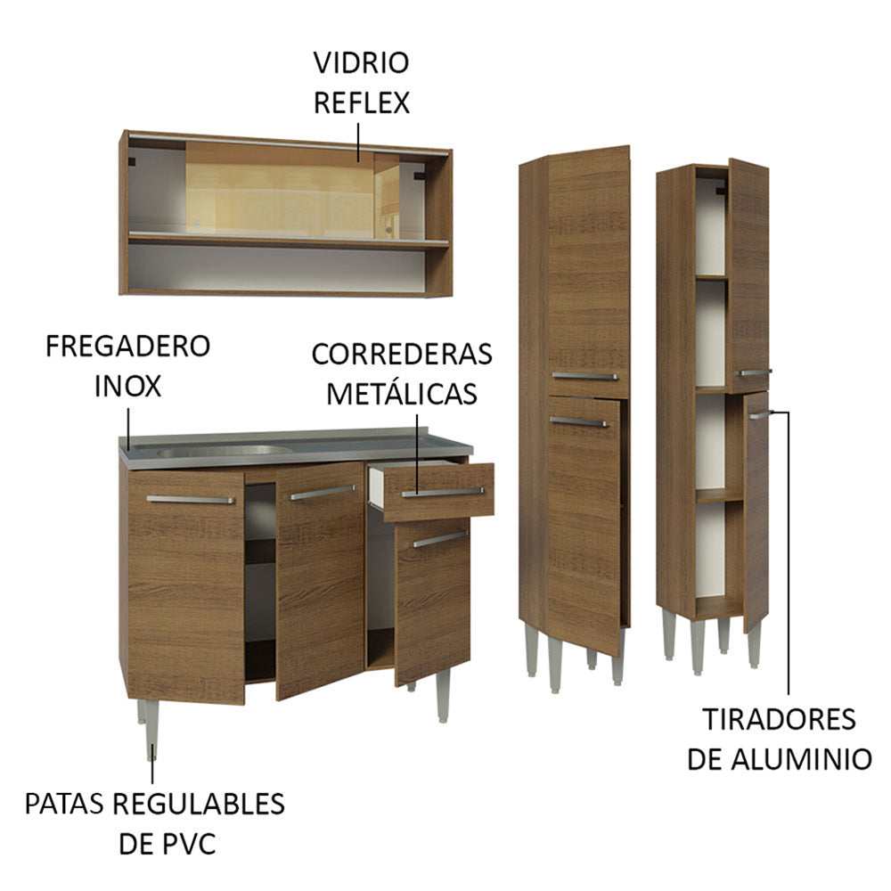 Cocina Compacta con Bacha 169 cm Emilly Marrón 14