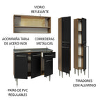 Cocina Compacta 169 cm 9 Puertas 1 Cajón con Bacha de Acero Inoxidable Marrón/Negro Emilly Madesa 14