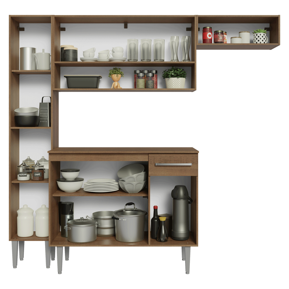 Cocina Compacta 197 cm Emilly Marrón/Gris 02