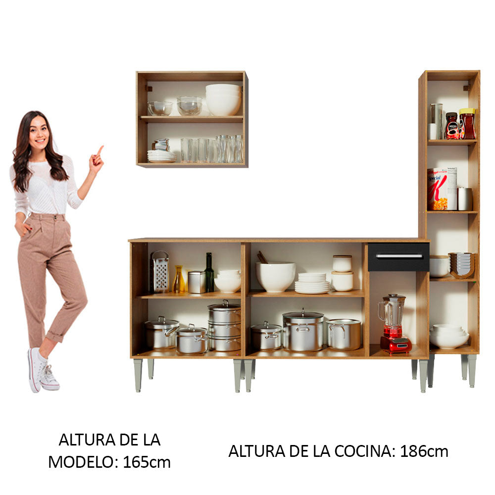 Combo de Cocina 201cm Marrón/Negro Emilly Sing Madesa 01