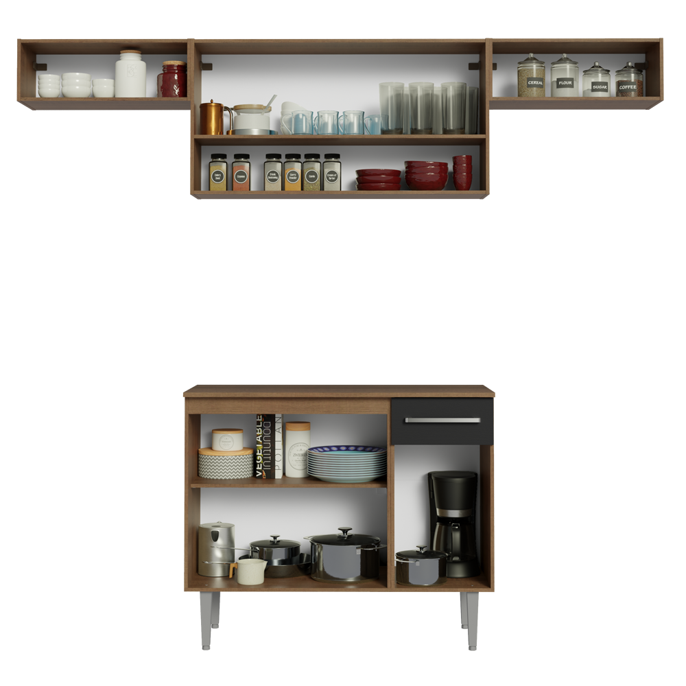 Combo completo de Cocina 225cm Marrón/Negro Emilly 01