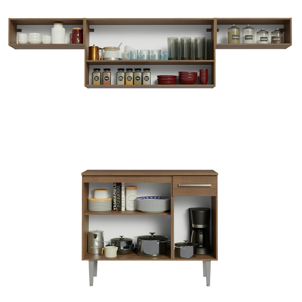 Combo completo de Cocina 225cm Marrón/Gris Emilly 01