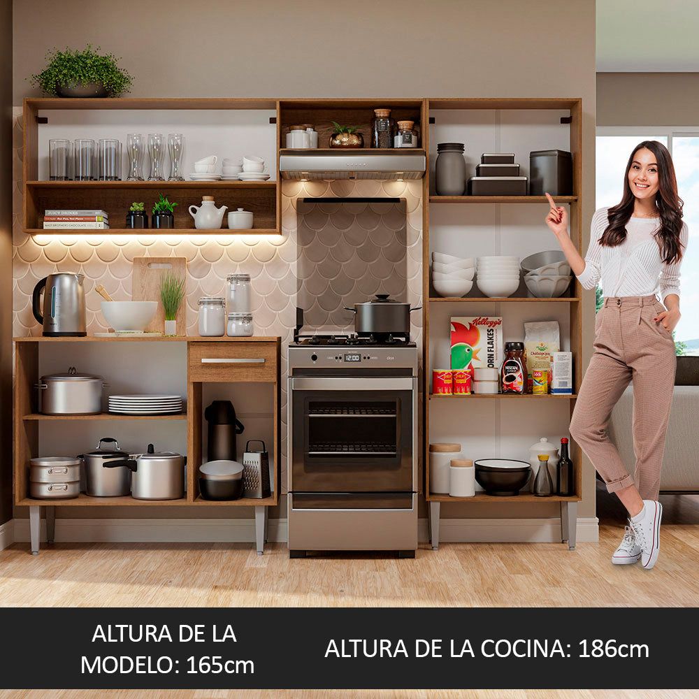 Combo completo de Cocina 229 cm 9 Puertas 1 Cajón Marrón Emilly Madesa