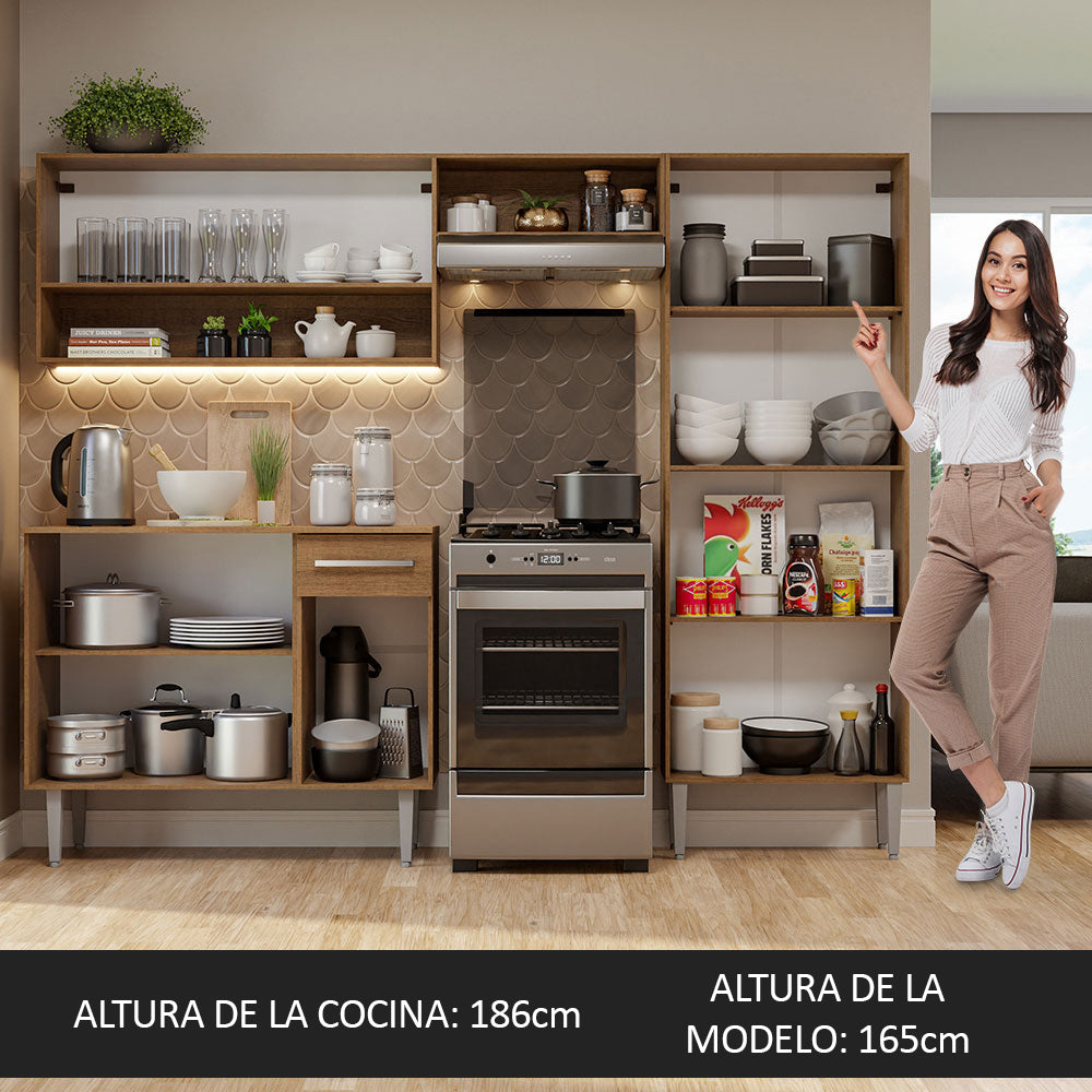Combo completo de Cocina 229cm Marrón/Negro Emilly Pop 02