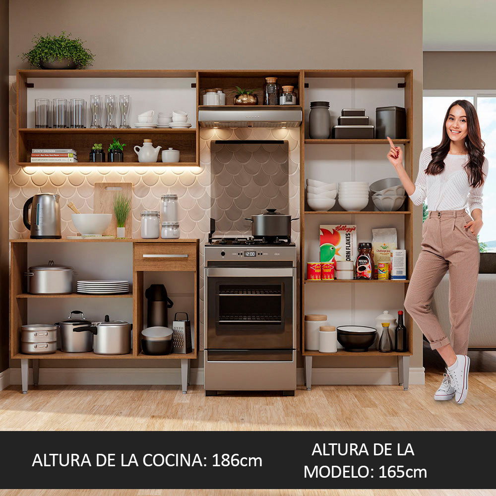 Combo completo de Cocina 229 cm 9 Puertas 1 Cajón Marrón/Blanco Emilly Madesa