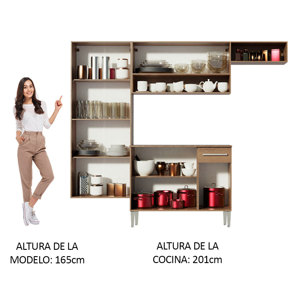 Combo completo de Cocina 229 cm 9 Puertas 1 Cajón Blanco/Marrón Emilly Madesa