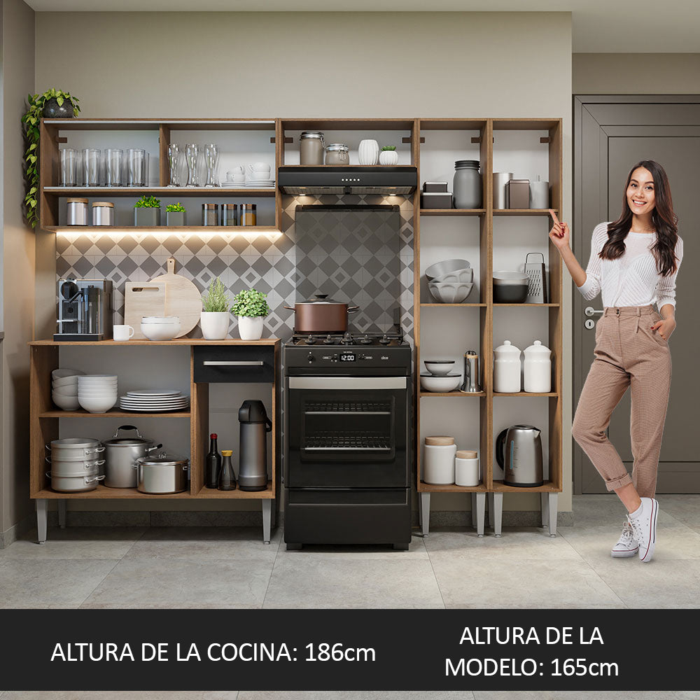 Combo completo de Cocina 229cm Marrón/Negro Emilly Madesa 04