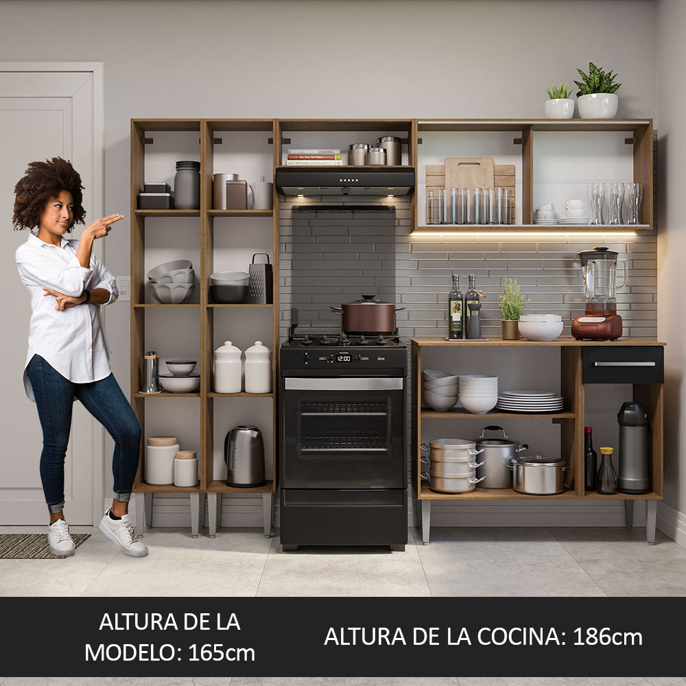 Combo completo de Cocina 229cm Marrón/Negro Emilly Madesa 05