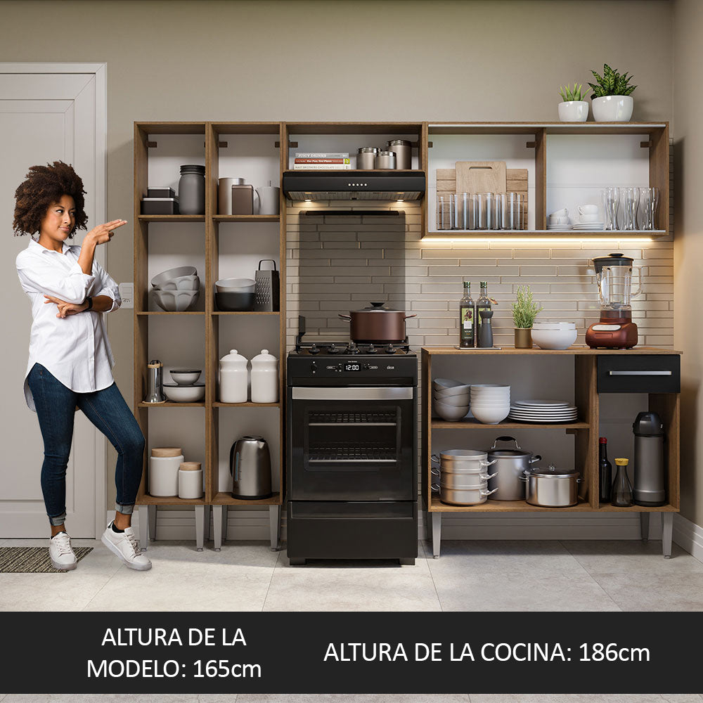 Combo completo de Cocina 229cm Marrón/Negro Emilly Madesa 06