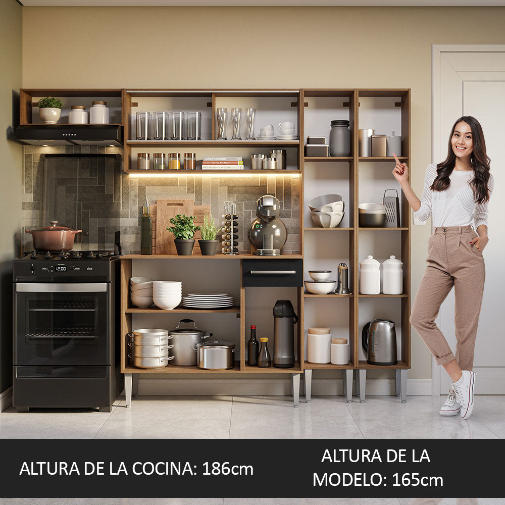 Combo completo de Cocina 229cm Marrón/Negro Emilly Madesa 07