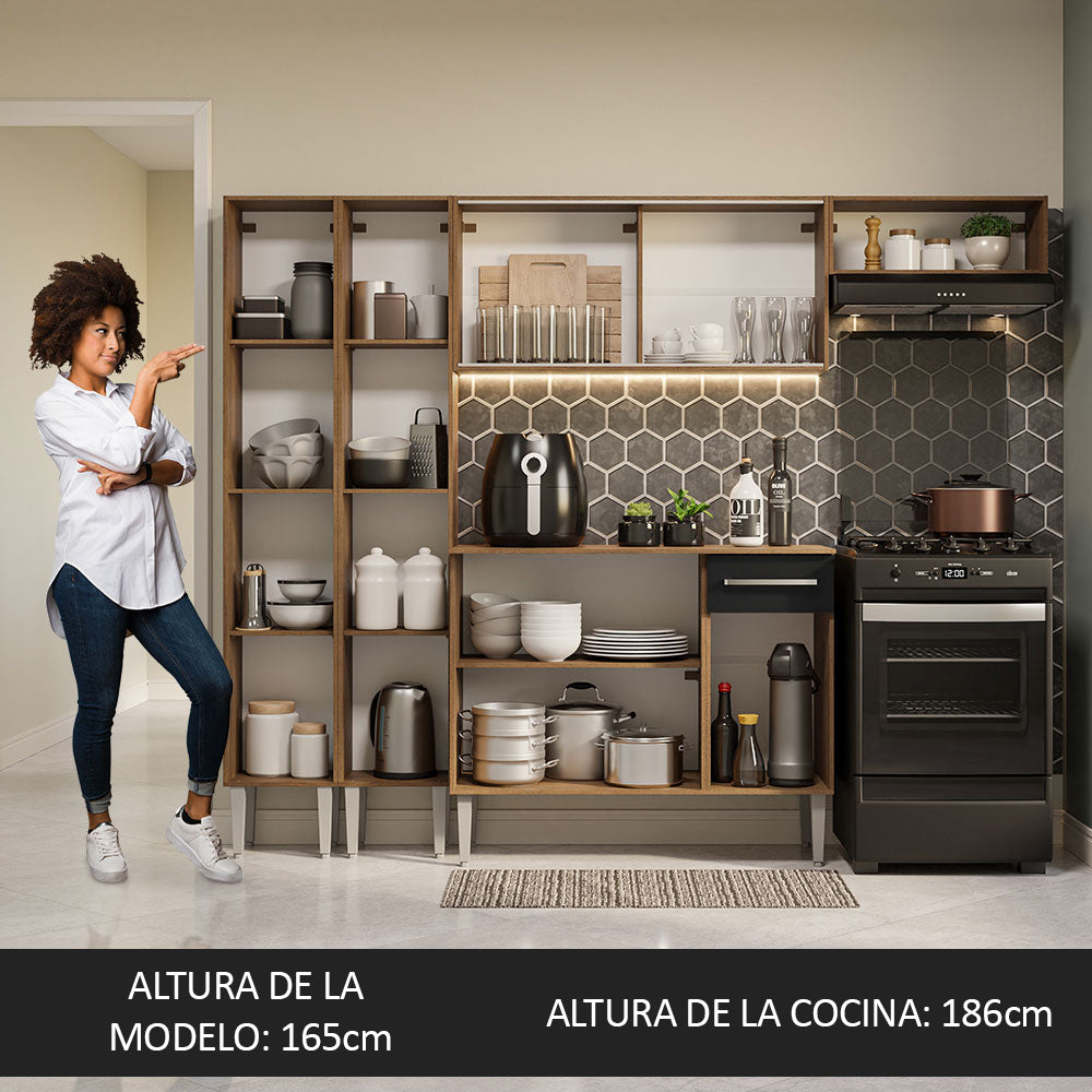 Combo completo de Cocina 229cm Marrón/Negro Emilly Madesa 08