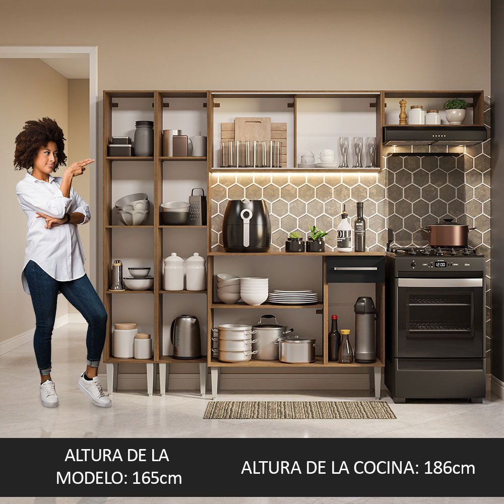 Combo completo de Cocina 229cm Marrón/Negro Emilly Madesa 09