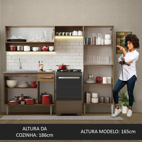 Cocina Integral 229cm Con Fregadero Marrón/Blanco Emilly Madesa 10
