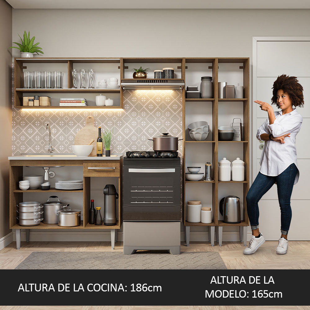 Combo completo de Cocina 229cm Con Bacha de acero inoxidable Emilly Madesa 11 Marrón