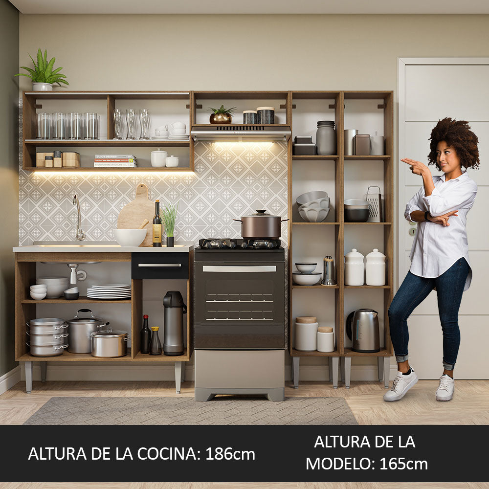 Combo completo de Cocina 229cm Con Bacha de acero inoxidable Emilly Madesa 11 Marrón/Negro