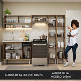 Combo completo de Cocina 229cm Con Bacha de acero inoxidable Emilly Madesa 11 Marrón/Negro