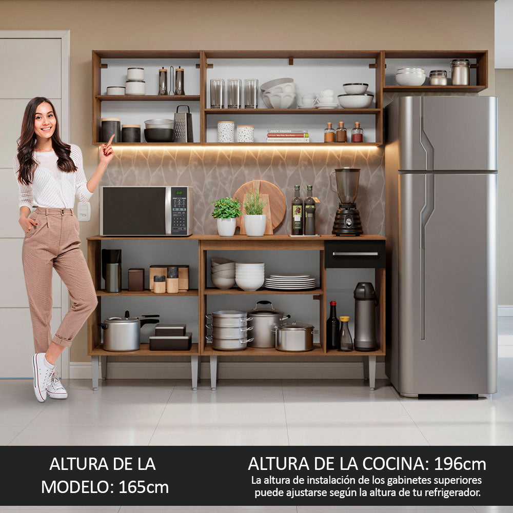 Combo completo de Cocina Madesa Emilly 229cm Marrón/Negro 14