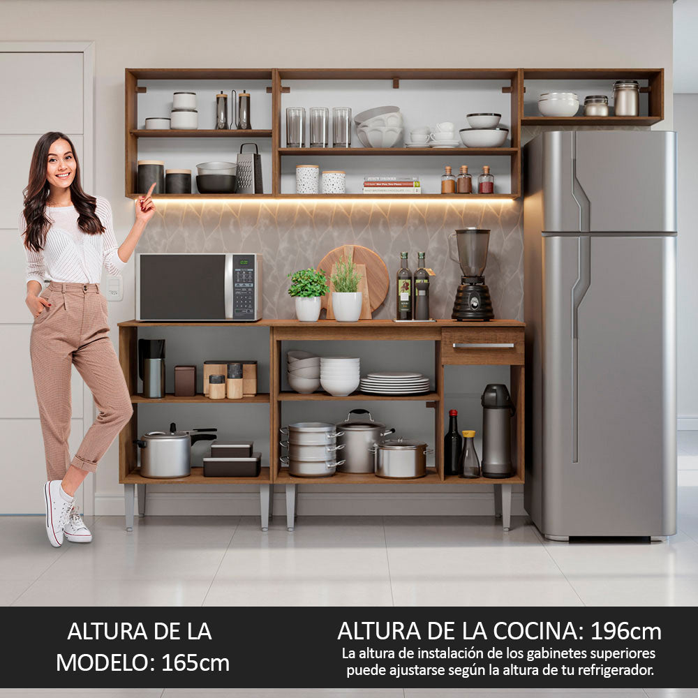 Combo completo de Cocina 229 cm 9 Puertas 1 Cajón Marrón/Gris Emilly Madesa