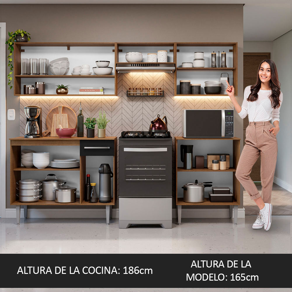 Combo completo de Cocina Madesa Emilly 229cm Marrón/Negro 15