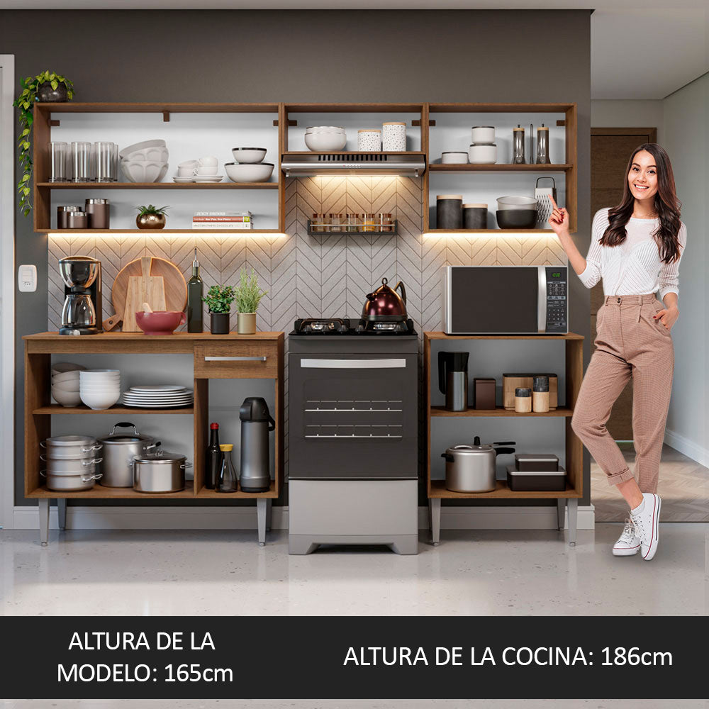 Combo completo de Cocina 229 cm 9 Puertas 1 Cajón Marrón/Gris Emilly Madesa