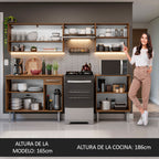Combo completo de Cocina 229 cm 9 Puertas 1 Cajón Marrón/Gris Emilly Madesa